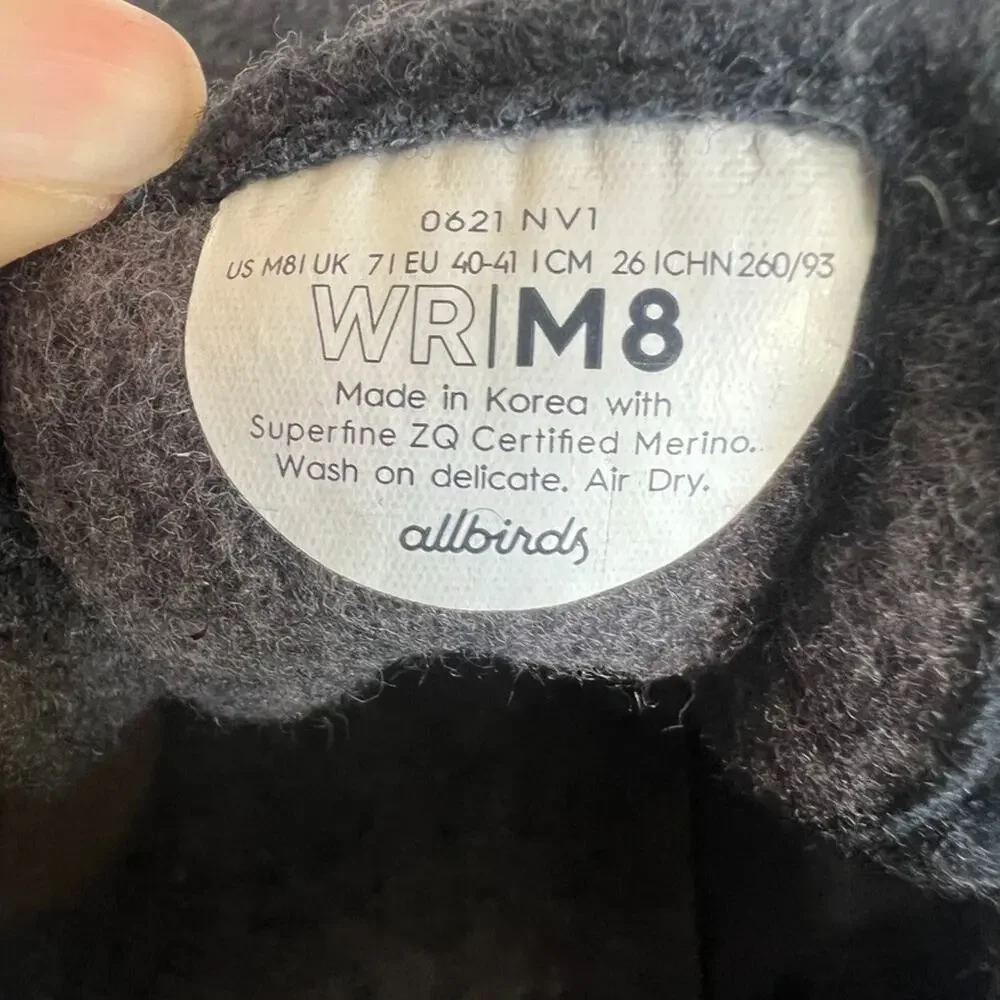 Allbirds Sneakers Shoe Mens 8 Influencer Grey Black Wool Lace Up Lightweight